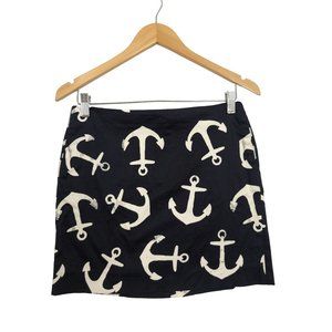 J Crew Mini Skirt Womens 2 Navy Blue Anchor Print Nautical Stretch Pockets